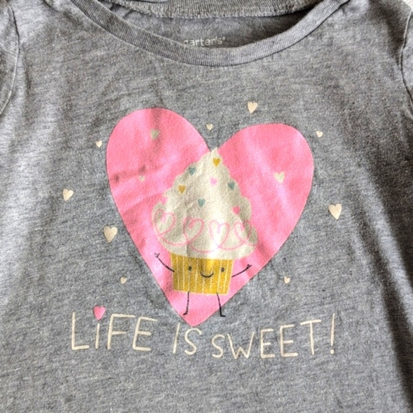 carter's glitter cupcake graphic gray cotton long sleeve shirt 2T toddler girls - Picture 2 of 6